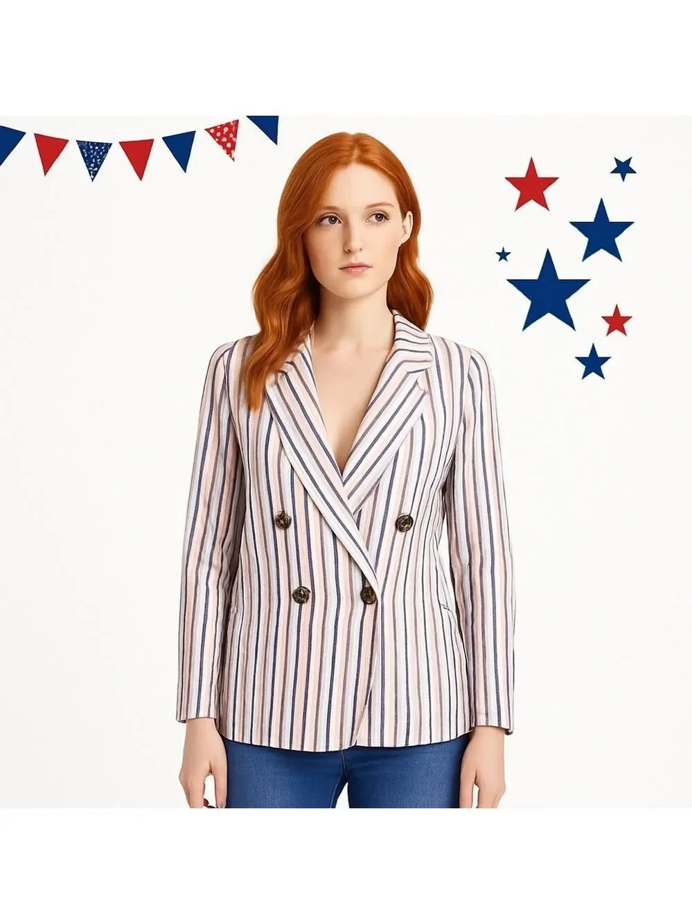 Dolan Left Coast Collection Antropologie Blazer Striped Linen Double-breasted XL